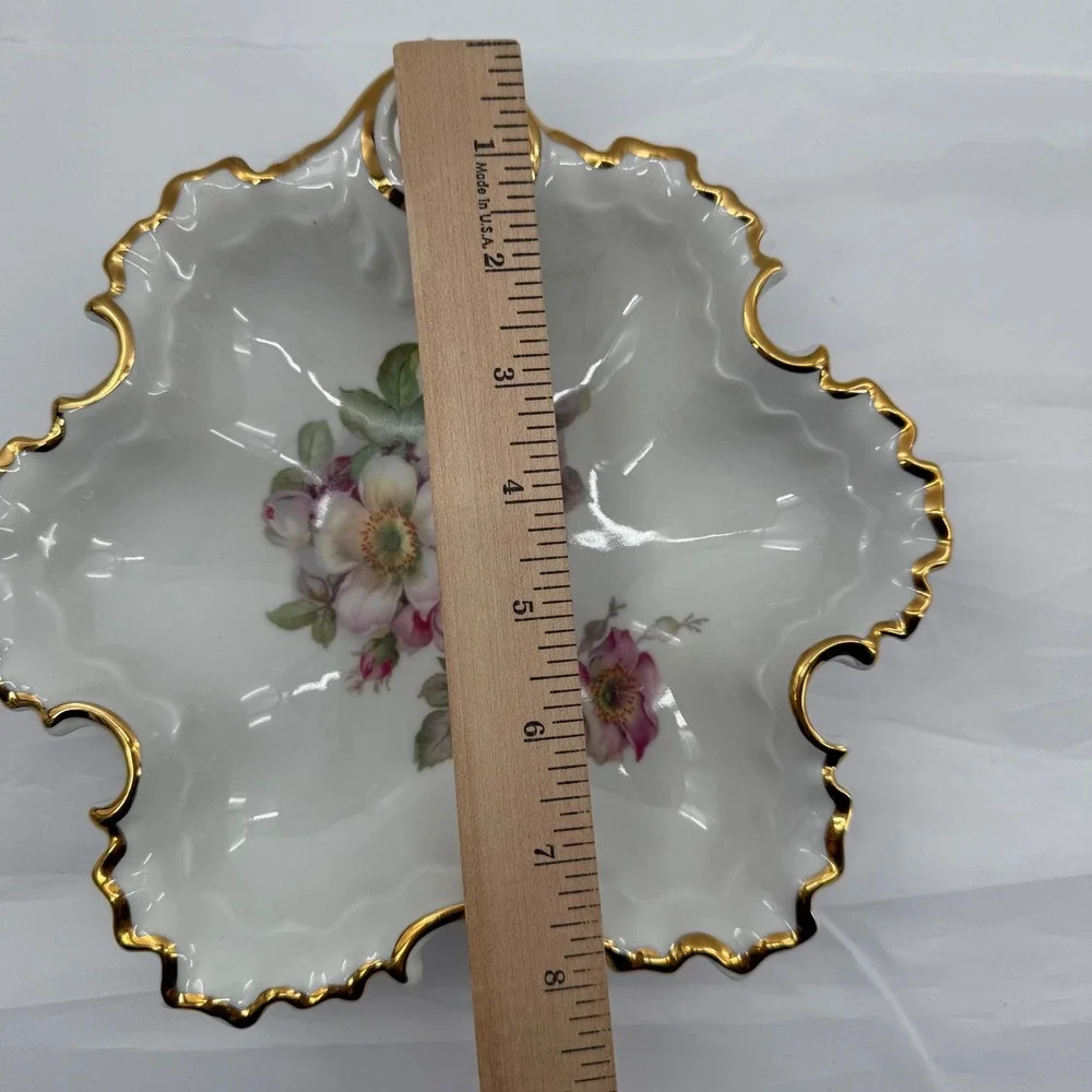 Vintage Gerold Porzellan Bavaria Western Germany Floral Trinket‎ Dish Gold Trim